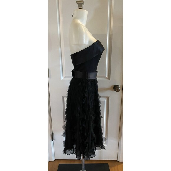 White House Black‎ Market Size 6 Strapless Chiffon Ruffled Bottom Black Dress - Picture 7 of 16